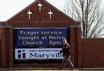 Baptistkirken I Maryville, Illinois, hvor en mand i går trængte ind og skød og dræbte en præst. 