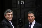 The British Prime Minister Gordon Brown with Denmark's Prime Minister Anders Fogh Rasmussen outside 10 Downing Street in February. 
