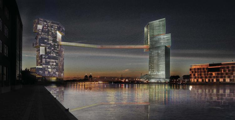 Amerikanske Steven Holl Architects har netop vundet konkurrencen om nye byrum, tårne og bro på Langelinje og Marmormolen. Sådan kommer indgangen til Københavns haven til at tage sig ud ved aftenstide, hvis forslaget bliver realiseret. 