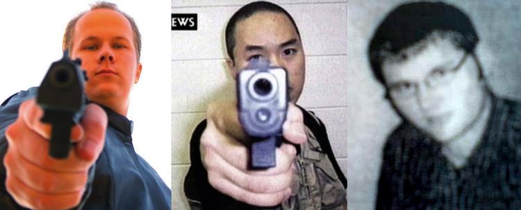 Tre massemordere. Til venstre finnen Matti Juhani,. der skød 10 mmensker i december 2005. I midten Seung-Hui Cho, der dræbte 32 i 2007. Til højre Tim Kretschmer, der dræbte 15 i går. Arkivfoto. 