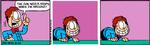 Irske Dan Walsh har haft stor succes på internettet med de absurde tegneserier, hvor han har fjernet 'hovedpersonen', katten Garfield. Nu er kun Harald tilbage.  Illustration: Dan Walsh på baggrund af Jim Davis' originale striber 