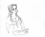 Den tiltalte kvinde fortalte i retten i går, at hun ikke købte Derain-maleriet for at tjene millioner på det, men blot syntes, at det var »et dejligt billede«. Tegning: Mette Dreyer 