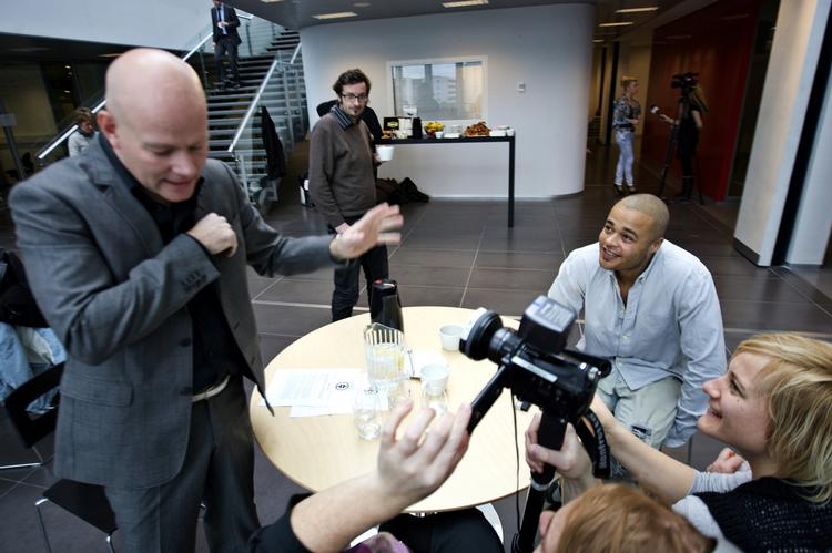 Blachman og Remee har tidligere udgivet plader sammen, men i X Factor er de ikke på bølgelængde. Her er de tre dommere til dagens pressemøde i DR Byen. 