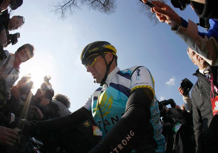Amerikaneren Lance Armstrong i Astanas outfit under Tour of California. Arkivfoto. 