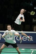 Carsten Mogensen (th) var med til at sikre sejren til BS København, der nu er klar til semifinalen i Badmintonligaen. Arkiv 
