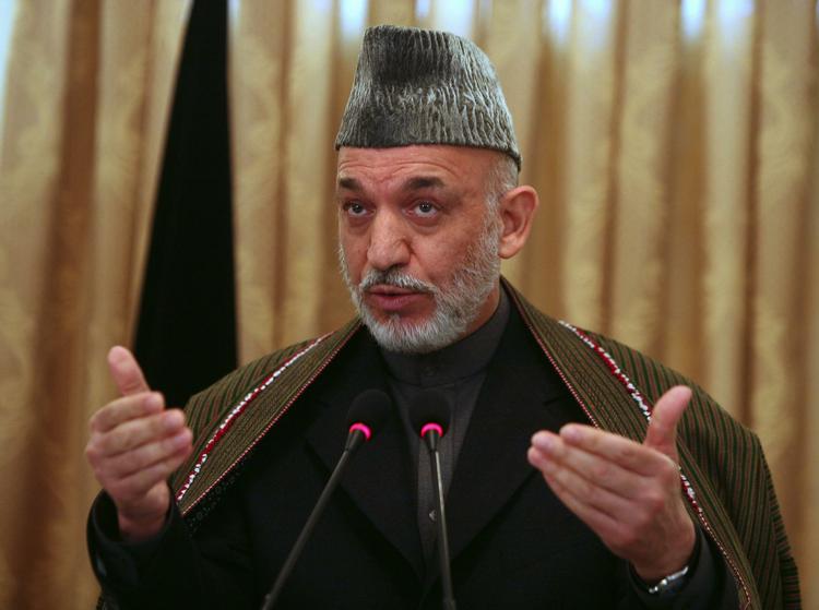 Præsident Hamid Karzai på dagens pressemøde i Kabul. 