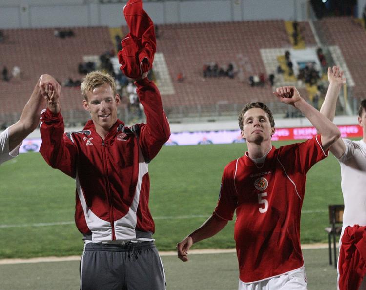 Søren Larsen og Morten Nordstrand sørgede for de tre danske mål på Malta. Arkivfoto. 
