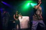 Jokeren (i forgrunden) rapper løs i Den Gale Pose under en koncert i Århus i 2001. Szhirley ses i baggrunden. Arkivfoto. 