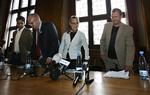 Ritt Bjerregaard i 2007 da hun præsenterede budgettet for 2008, som hun havde aftalt med venstrefløjen og de radikale. Her ses hun sammen med  Manu Sareen og Klaus Bondom fra de radikale og Bo Asmus Kjeldgaard fra SF. 