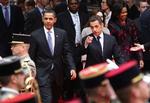 Præsident Barack Obama er på besøg i Frankrig, inden Natos topmøde i weekenden. Her sammen med den franske præsident Nicolas Sarkozy. 