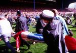 tragedie. De frygtelige scener på Hillsborough Stadium i Sheffield, som 15. april 1989 kostede 96 Liverpool-tilhængere livet.  Arkivfoto: Phil O’Brien/AP, Polfoto 