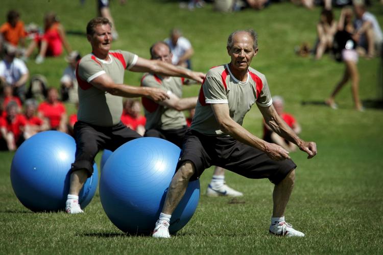 DGI's Landsstævne er stadig en folkefest, men ikke så stor som tidligere. Her et par herrer i gymnastikopvisning ved Landsstævnet i Haderslev i 2006. 