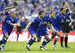 Everton-spillerne var lykkelige, efter de vandt straffesparkskonkurrencen over Manchester United. 