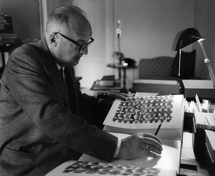 Russiskfødte Vladimir Nabokov, her fotograferet på et hotel i Schweiz i 1965. 