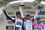 Davide Rebellin (i midten) var suveræn i finalen af Fleche Wallonne, hvor Saxo Banks Andy (tv.) er glad for sin andenplads. Damiano Cunego måtte tage til takke med tredjepladsen. 