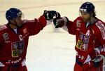 Jaromir Jagr (til højre) er klar til mødet med Danmark på lørdag. Arkivfoto. 