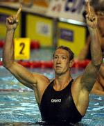 Franske Alain Bernard efter at have sat  verdensrekord i 100 meter fri. 