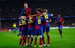 FC Barcelona-holdet jubler efter Lionel Messis scoring mod Bayern München. Arkivfoto. 