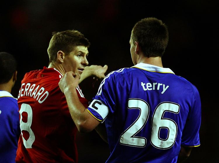 Liverpools Steven Gerrard, tv., og Chelseas John Terry i onsdagens kvartfinale i Champions League. 