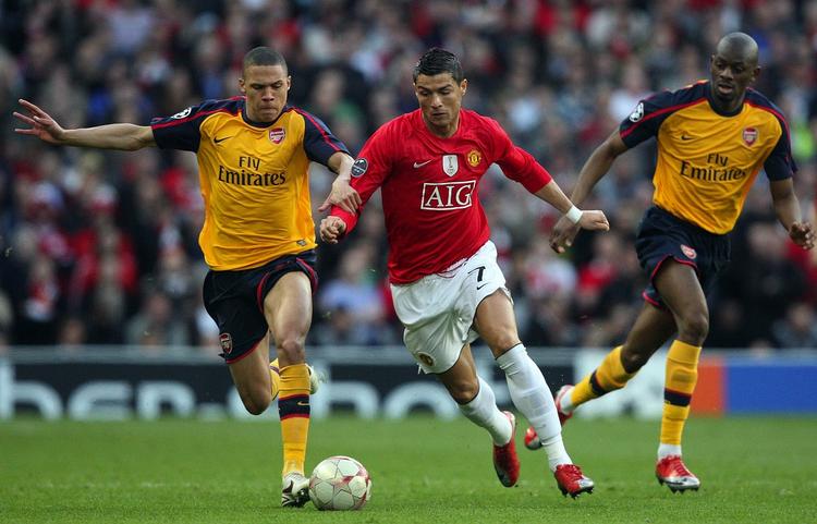 Manchester Uniteds Cristiano Ronaldo i kamp mod Arsenal. Arkivfoto. 