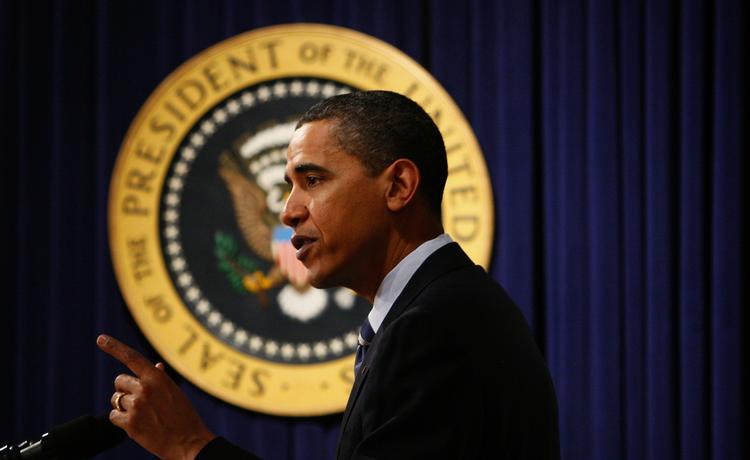Præsident Barack Obama holder tale i Det Hvide Hus. 