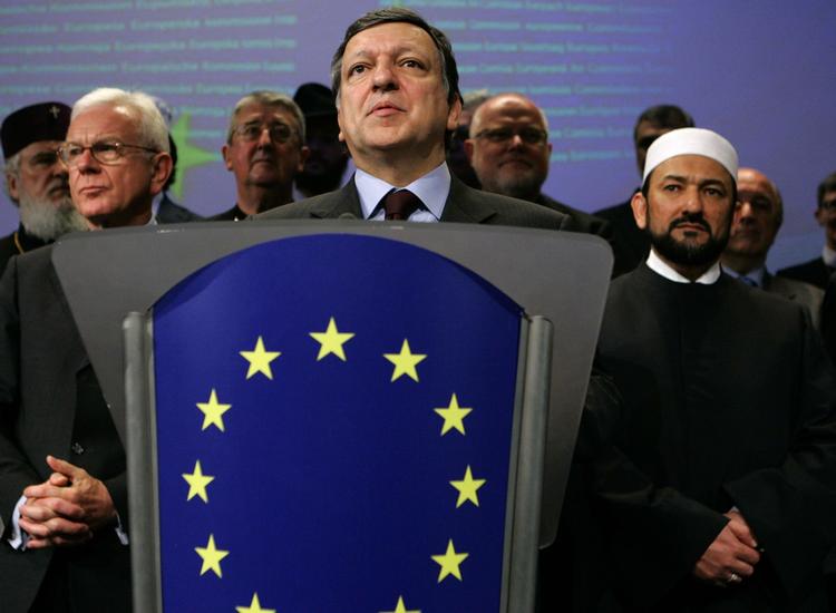 EU-kommissionens formand, Jose Manuel Barroso, fik sit religiøse stormøde devalueret, da stort set alle jødiske ledere boykottede det. Her er han fotograferet til pressemødet. 