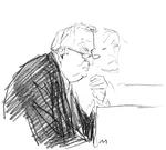 Robert Stoppenbach fra London er en af de to kunsthandlere, som købte maleriet af de tiltalte. Mandag var han vidne i sagen. Tegning: Mette Dreyer 