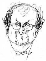 »Vi skal ikke glemme, at langt de fleste, der bliver dræbt af islamiske terrorister, selv er muslimer«, siger Salman Rushdie. Tegning: Mette Dreyer 