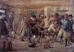 Pastoren (yderst til højre) er gået på smugkro med pibekrave og røgtobak. Billedet er malet af Govert Camphuysen omkring 1650. Foto: Malmö Museer 