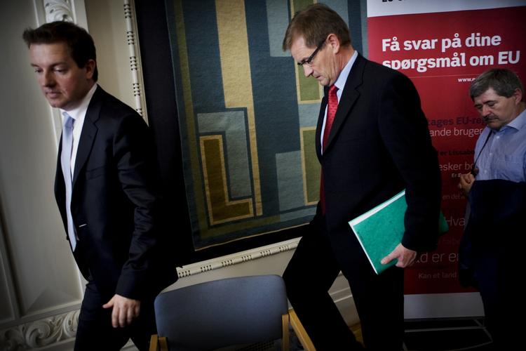 Jens Rohde (V), Bendt  Bendtsen (K) og Søren Søndergaard fra Folkebevægelsen mod EU ved et debatmøde tidligere på måneden. 