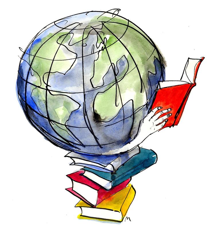 »Et nyt begreb om en globaliseret verdenslitteratur er således i støbeskeen«. Tegning: Mette Dreyer 