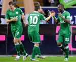 Wolfsburg ligger før sidste spillerunde på førstepladsen i Bundesliga. Det får det tyske fodboldforbund til at udnævne dem til mesterskabsfavoritter før weekendens afsluttende spillerunde. Arkivfoto. 