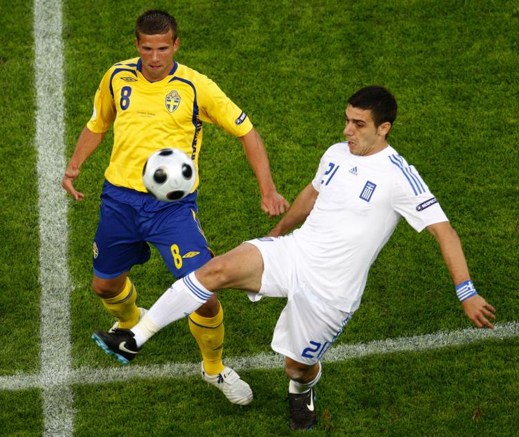EM i 2008 var den fjerde slutrunde i træk for Anders Svensson, men efter sejren over Grækenland tabte Sverige til både Spanien og Rusland. Arkivfoto. 