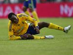 Ousman Jallow havde svært ved at trænge igennem AGF's definsiv, da Brøndby blev slået ud af gulkampen på et fyldt Århus Stadion. 