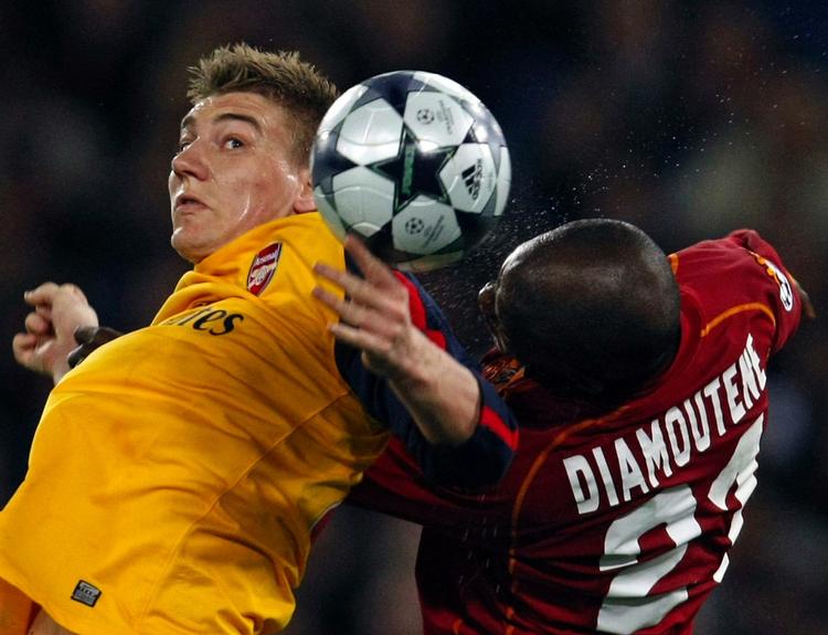 Nicklas Bendtner kom til Arsenal i 2004 som ungdomsspiller. Her ses han i en Champions League-kamp mod Roma i marts. 
