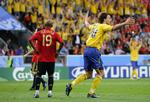 Zlatan Ibrahimovic scorede sit seneste landskampsmål under EM-slutrunden i 2008, da Spanien dog vandt 2-1. Arkivfoto. 