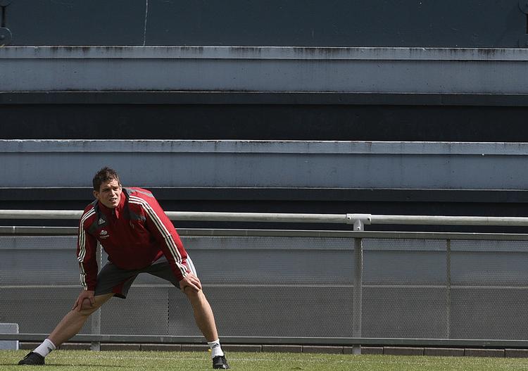 Daniel Agger på træningsbanen i Helsingør, mens alt endnu var godt. Arkivfoto. 