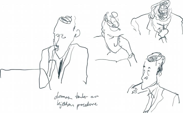 Torsdag  11. juni 2009 - DAG 2: Politikens tegner Philip Ytournel følger  retssagen mod Stein Bagger ved Lyngby Ret. 