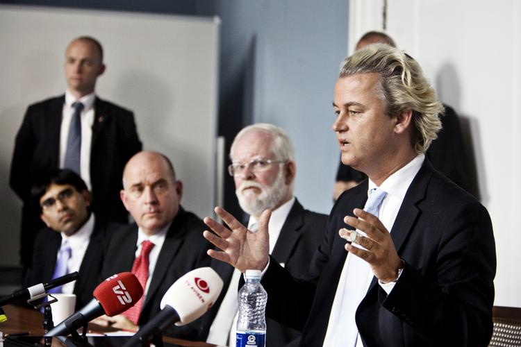 Dn omstridte hollandske politiker Geert Wilders under en konference i går på Christiansborg. 
