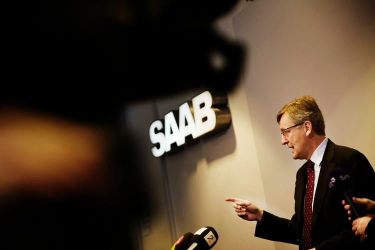 Saab-direktør Jan Ake Jonsson fotograferet på et pressemøde tidligere i år. Nu får han ny arbejdsgiver, når Koenigsegg køber bilmærket. 