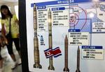 Således ser det nordkoreanske missilsystem ud, afbilledet ved den sydkoreanske grænsepost mod Nordkorea, Paju. 