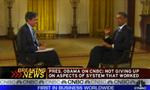 Præsident Barack Obama i sekundet inden, han klasker til fluen under interviewet med CNBC-journalisten John Harwood. 