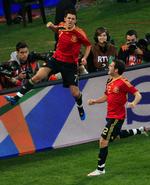 David Villa scorer for Spanien mod Irak i den løbende turnering i Sydafrika. 