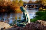 Greenville's Little Mermaid perched on the Flat River in Michigan. 
