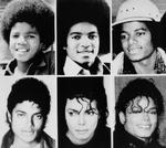 Michael Jackson øverst på fotos fra  1971, 1977, 1979, og nedenunder, fra venstre, 1983, 1987, and 1990. 