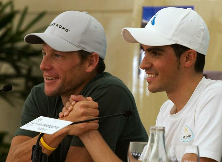 Lance Armstrong (tv.) og Alberto Contador må klare sig uden Chris Horners hjælp i Tour de France - til amerikanerens store fortrydelse. Arkivfoto. 