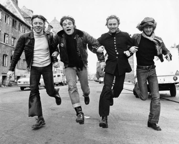 Willi Jønsson, Kim Larsen, Franz Beckerlee og Søren Berlev ses her i 1975. Arkivfoto. 