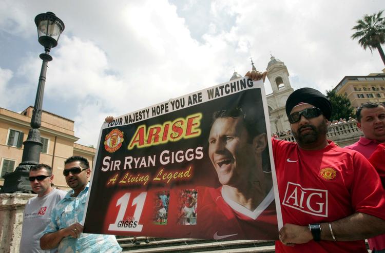 I forbindelse med årets Champions League-finale blev Ryan Giggs i Rom hyldet af Manchester United-fans. Arkivfoto. 