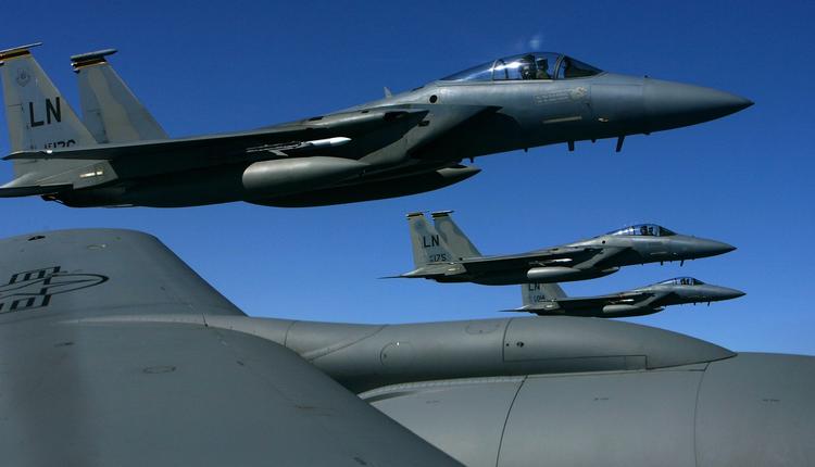 Det styrtede F15E-fly er af samme type som disse fly fra det amerikanske luftvåben. 