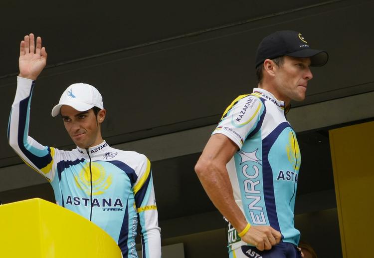 Holdkammerater og rivaler. Alberto Contador og Lance Armstrong kan se frem til den første deciderede bjergafslutning på dagens etape. 